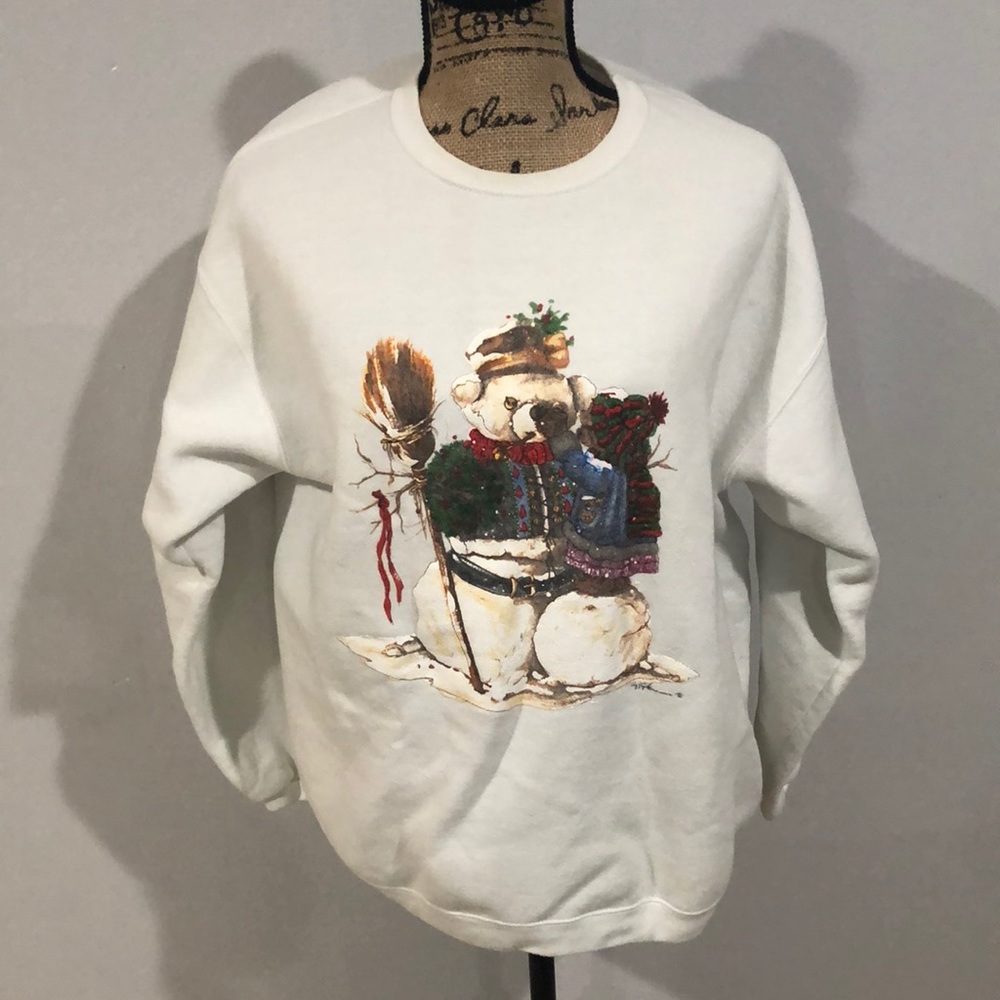 Vintage bear snowman sweater small